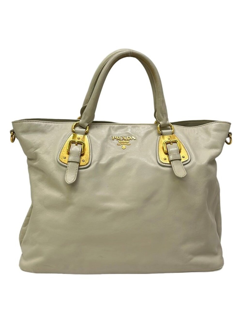 Prada Tote Bag Light Gray Leather Tag